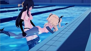 oil lesbian swimming pool
